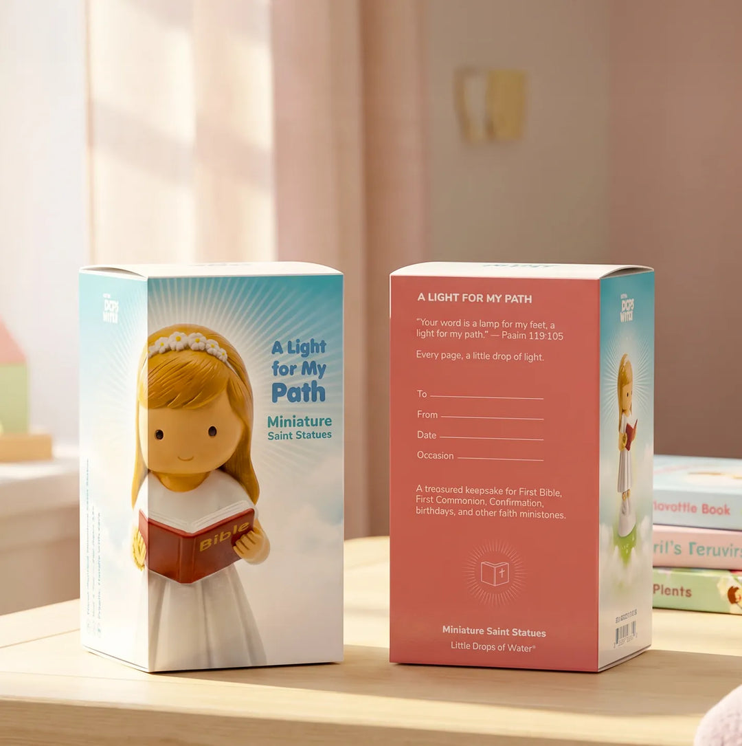 Little Drops of Water Miniature Saint Statue A Light For My Path — Girl Miniature Saint Statue