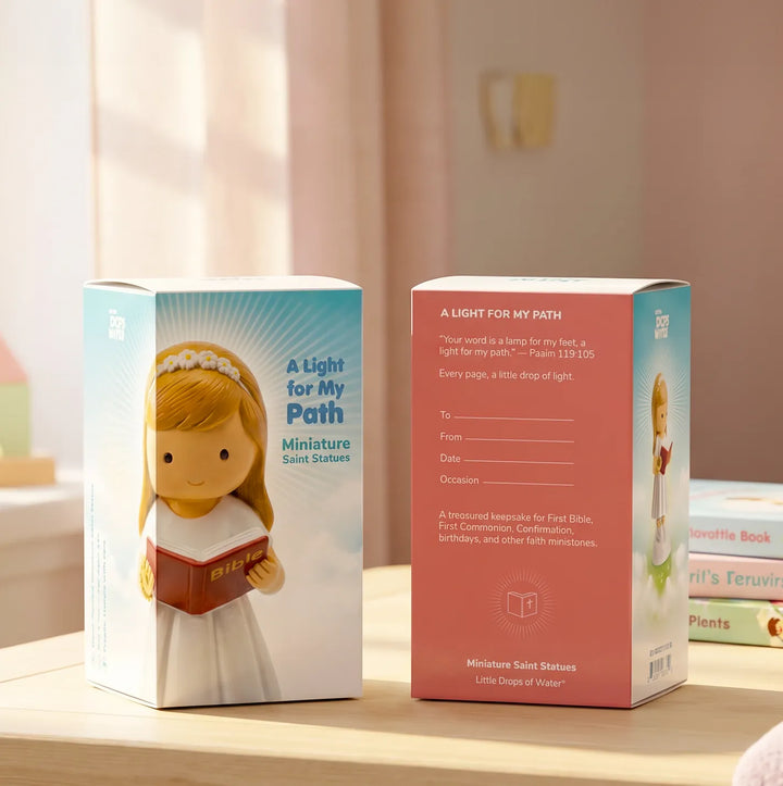 Little Drops of Water Miniature Saint Statue A Light For My Path — Girl Miniature Saint Statue