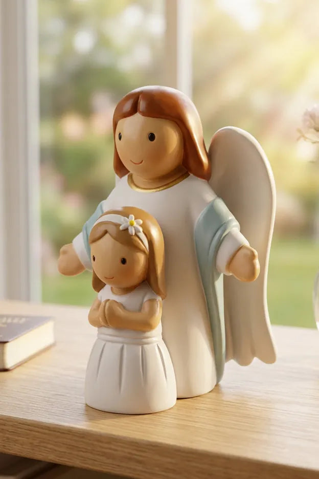 Little Drops of Water Miniature Saint Statue Heaven Walks With Me — Girl Miniature Saint Statue