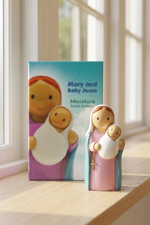 Little Drops of Water Miniature Saint Statue Mary and Baby Jesus Miniature Saint Statue